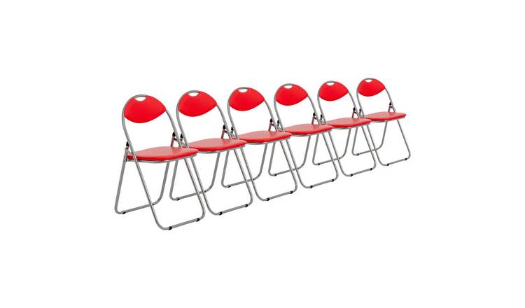 Harbour Housewares Padded Folding Chairs - Red/Silver - Pack of 6