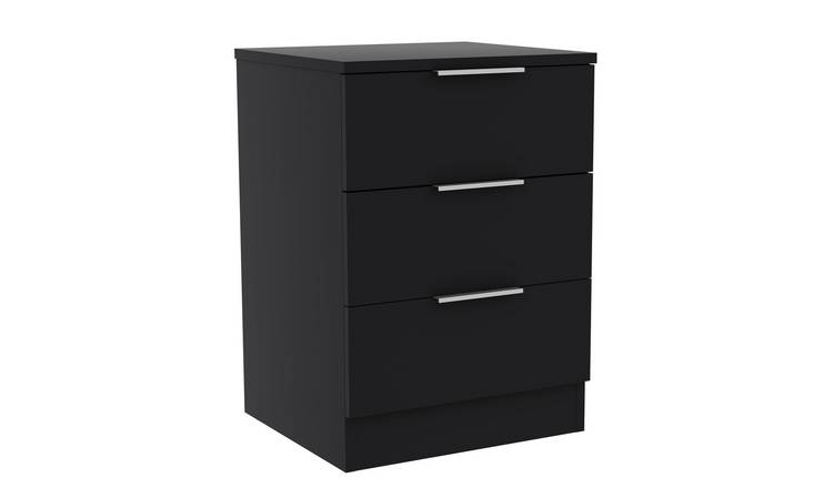 Vida Designs Trega 3 Drawer Bedside Chest - Black