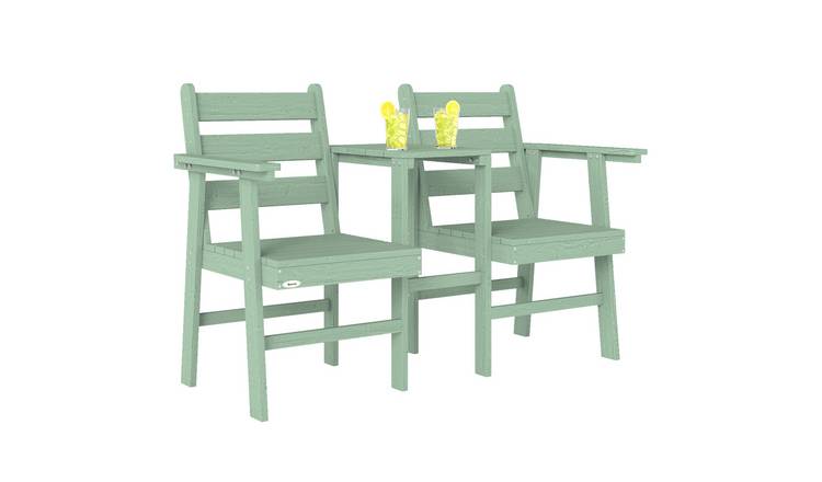 Outsunny 2 Seater Wooden Loveseat with Built in Table - Green