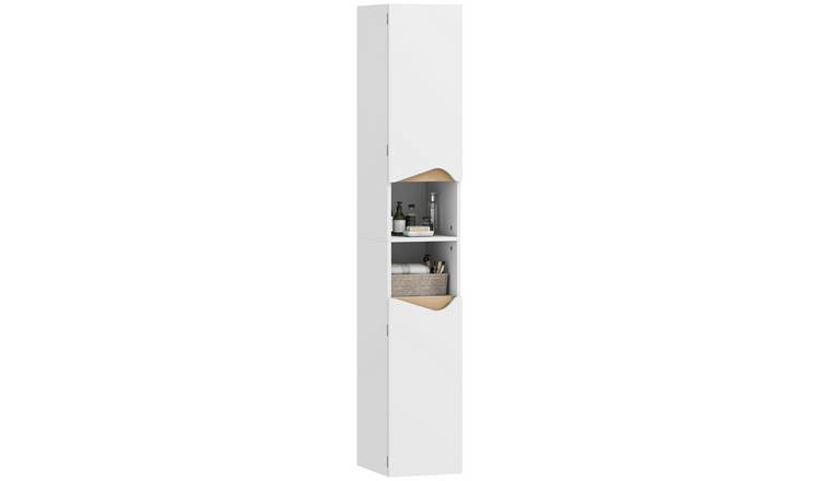 HOMCOM Tall Bathroom Cabinet with 2 Doors and 2 Open Compartments - White