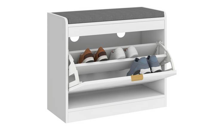 HOMCOM Shoe Storage Bench with 1 Flip Drawers - White