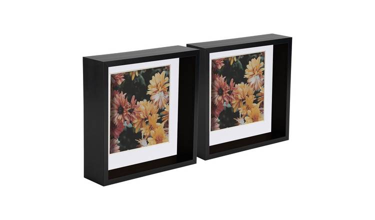 Nicola Spring 3D Deep Box Photo Frames - 8x8" with Mount - Black - Set of 2