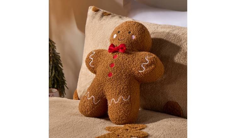 OHS Gingerbread Boy Boucle Shaped Scatter Cushion - Brown - 28 x 38 x 5cm