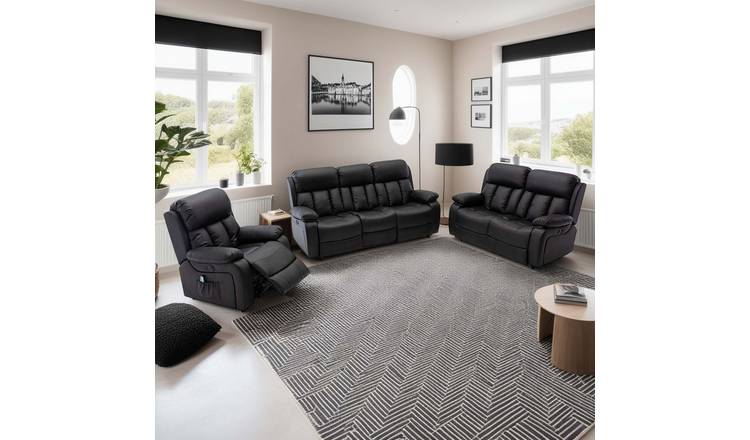 Furniture Online Chester Electric Recliner Leather 1+2+3 Seater Sofa Set - Black
