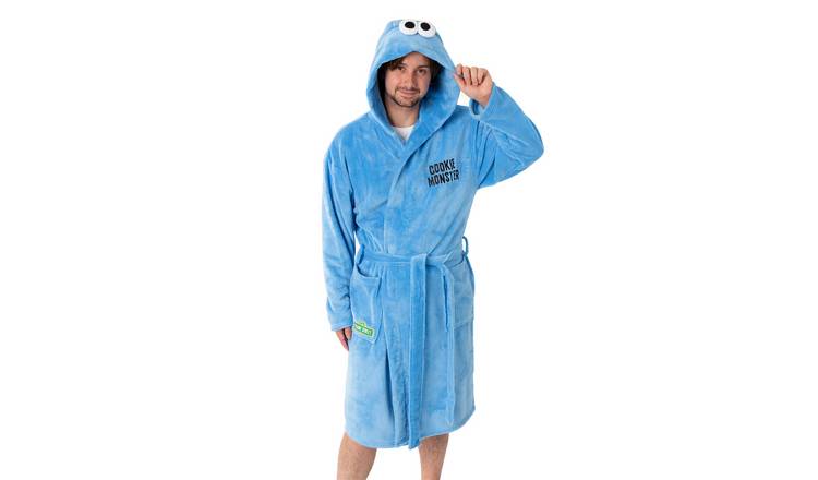 Sesame Street Character Adult Large Unisex Hooded Bathrobe - Blue