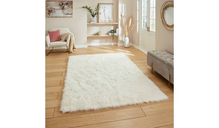 Mega Flooring White Shaggy Plain Rug - 60 x 120cm