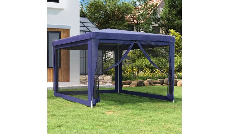 Walplus 3 x 4 m HDPE Party Tent with 4 Mesh Sidewalls - Blue