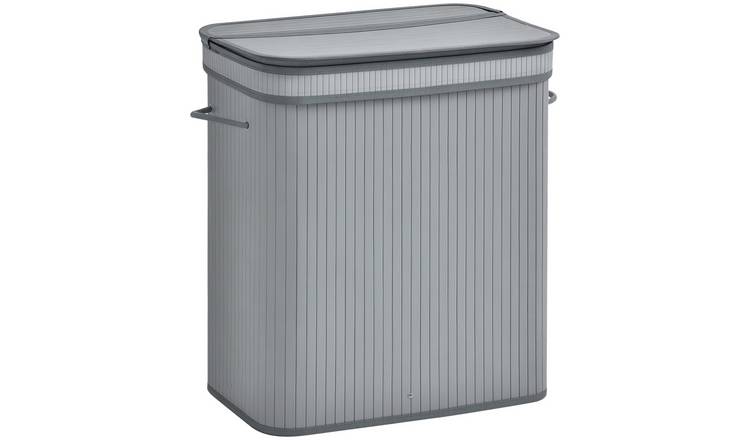 HOMCOM Wooden Foldable Laundry Hamper Flip Lid Removable Lining Handles - Grey