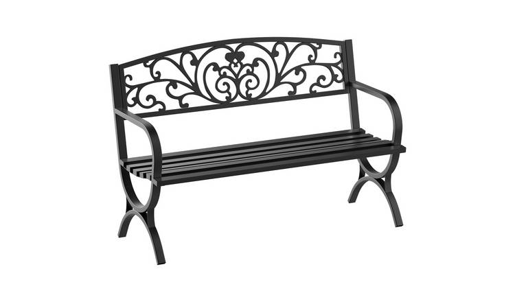 Outsunny 2 Seater Metal Butterfly Back Garden Bench - Black