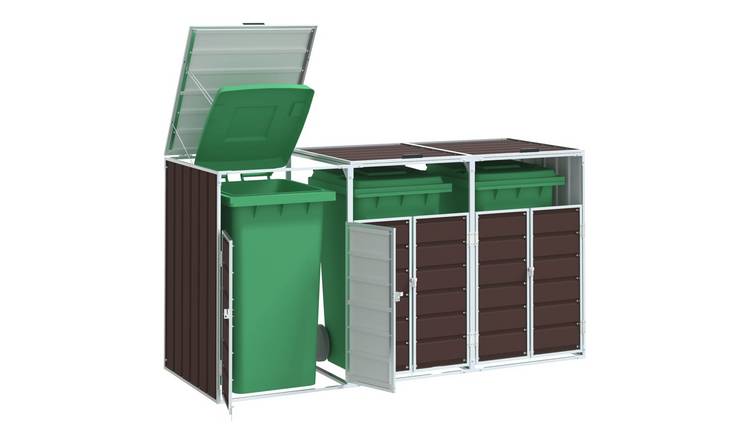Walplus Triple Steel Wheelie Bin Store - Brown - 216 x 81 x 115 cm
