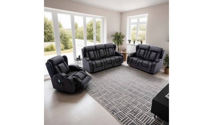 Furniture Online Caesar Electric Recliner 1+2+3 Seater Sofa Set - Black