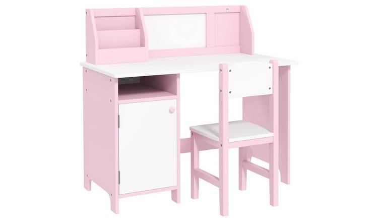 HOMCOM 2 PCs Kids Table and Chairs Set with Whiteboard, Storage - Pink