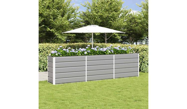Walplus Galvanised Steel Garden Planter - Light Grey - 290 x 50 x 75 cm