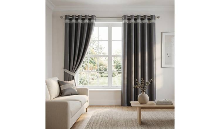 Luxury Living Palace Diamante Eyelet Blackout Curtains 168cm x 137cm - Silver
