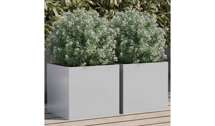 Walplus Pack of 2 Galvanised Steel Garden Planter - Silver - 32 x 30 x 29 cm