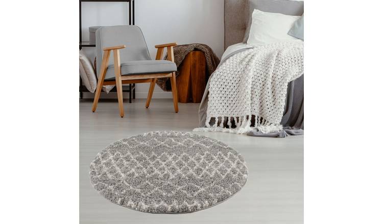 The Rugs Grey Moroccan Shaggy Tangier Round Rug - 120cm