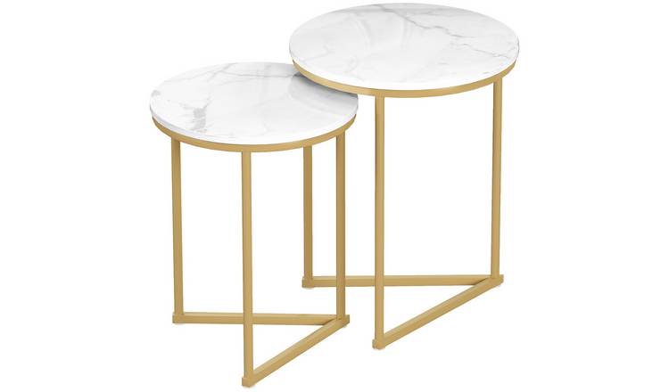 HOMCOM Set of 2 Round Nesting Tables with Metal Frame - Gold Tone