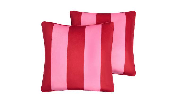 OHS 2 Pack Stripe Matte Velvet Cushion Covers 45 x 45cm - Red/Pink
