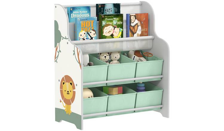 AIYAPLAY 2 Tier Fabric Toy Organiser with 6 Drawers Kids Storage Shelf - Green