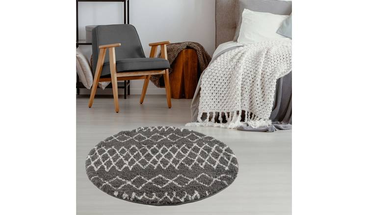 The Rugs Dark Grey Moroccan Shaggy Tangier Round Rug - 120cm