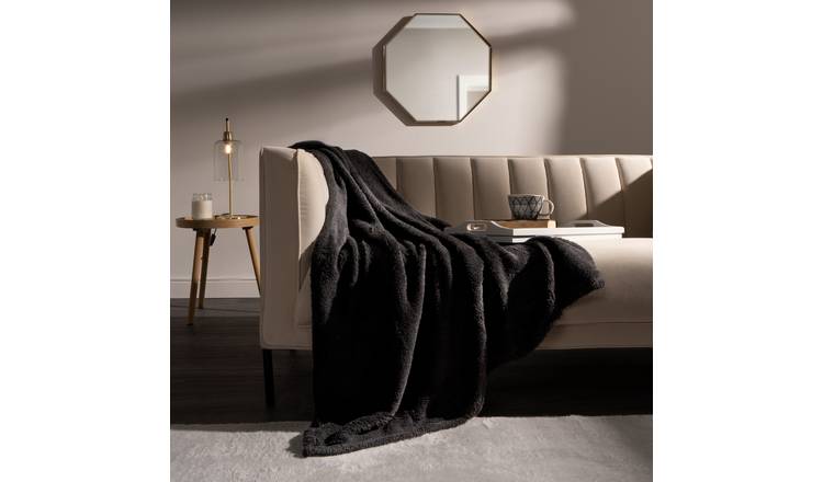 OHS Teddy Fleece Blanket Throw 125 x 150cm - Black
