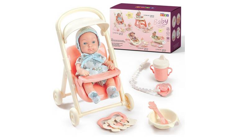 deAO Mini Walker Stroller Doll Set Toy