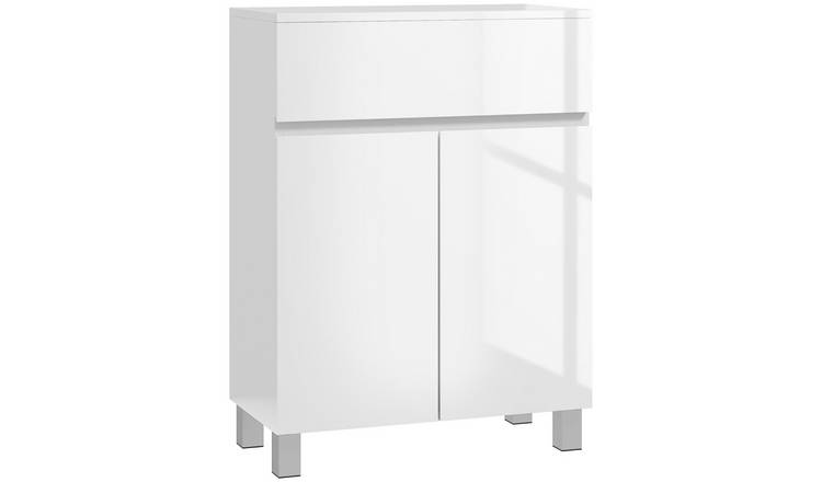 kleankin High Gloss Bathroom Cabinet with Drawer and Adjustable Shelf - White