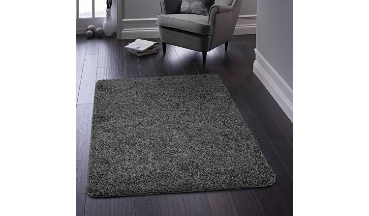 Mega Flooring Black Shaggy Plain Rug - 60 x 100cm