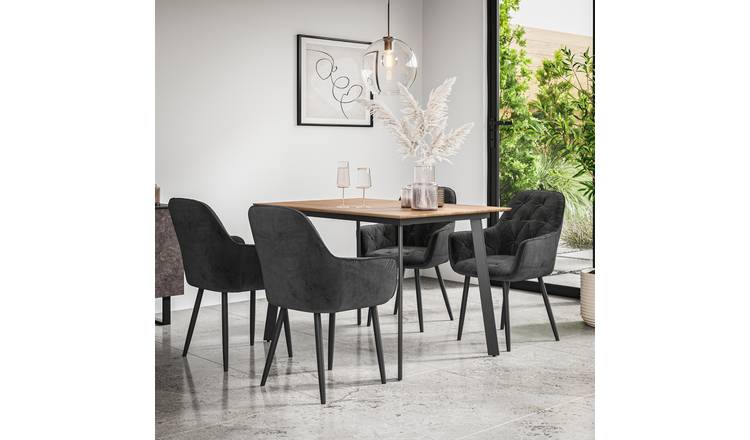 Furniture Online Haydon Anika Oak Effect Dining Table & 4 Black Chairs