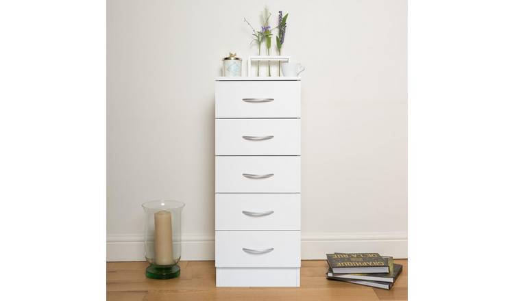 Home Treats Tall 5 Drawers Chest - White