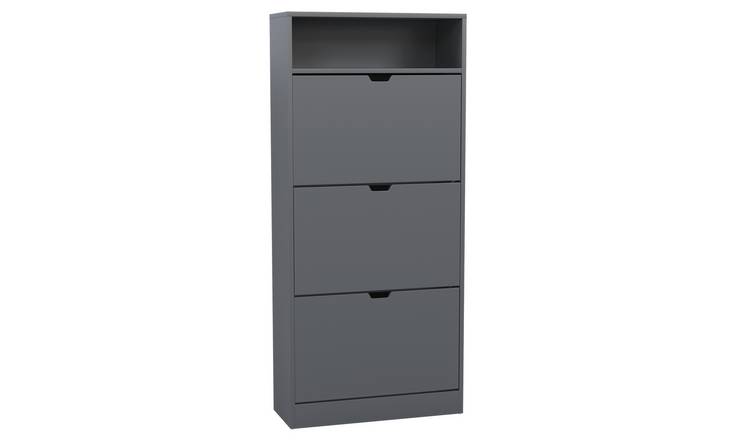 Vida Designs 3 Drawer Shoe Cabinet With Shelf - Grey