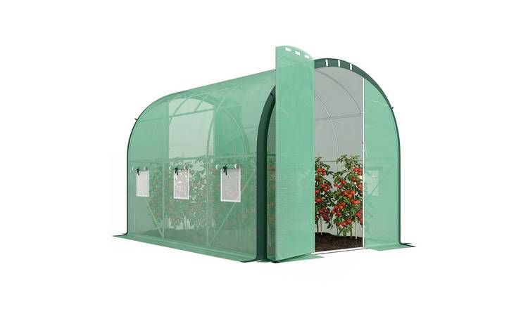 Outsunny UV Resistant Polytunnel Greenhouse with 2 Hinged Doors - Green