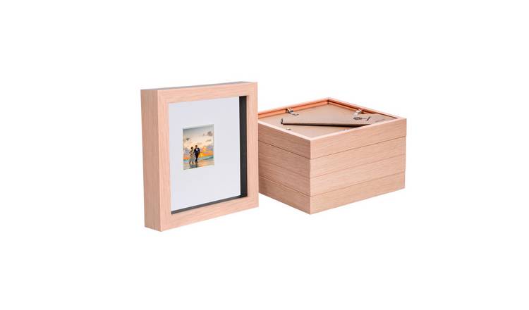 Nicola Spring 6"x6" Light Brown 3D Box Photo Frame 2"x 2" White Mount - Set of 5