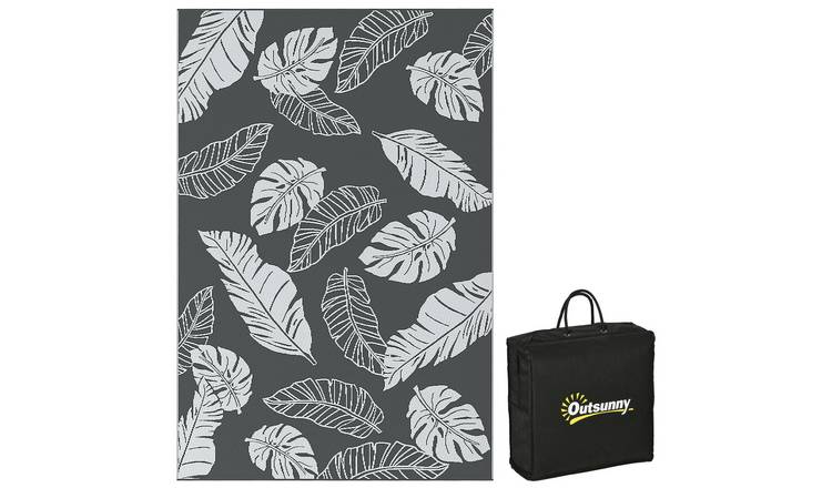 Outsunny Waterproof Reversible Outdoor Rug with Carry Bag - Grey