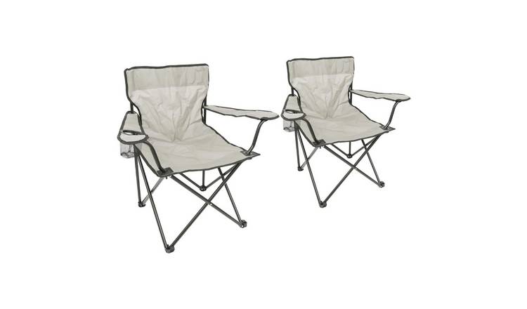 Harbour Housewares Folding Canvas Camping Chairs - Matt Black/Beige - Pack of 2