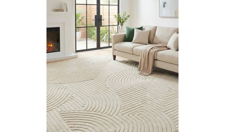 Homcom 200 x 140cm Geometric Plush Non-slip Rug – Cream