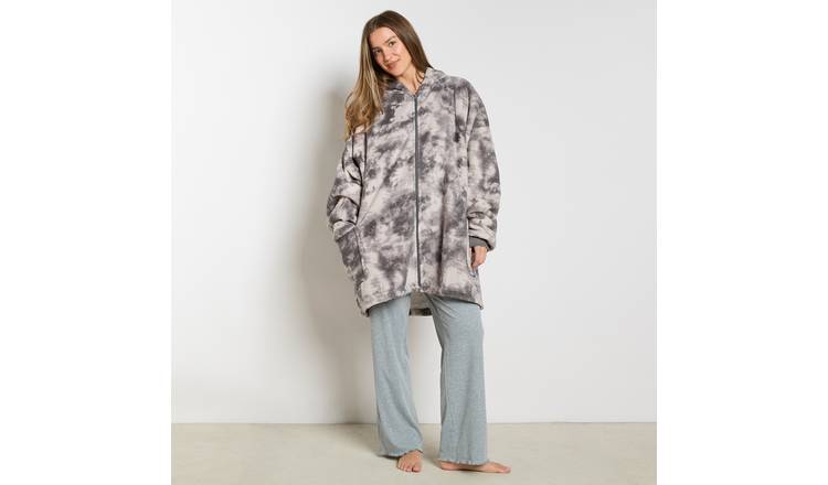 OHS Tie Dye Zipper Hoodie Blanket - One Size - Charcoal