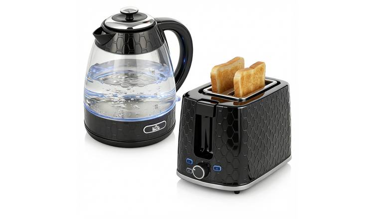 HOMCOM Limescale Filter Kettle and 2 Slice Toaster with 7 Browning - Black