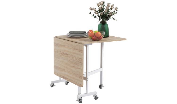 HOMCOM Mobile Folding Dining Table with 6 Wheels - Natural Wood Finish
