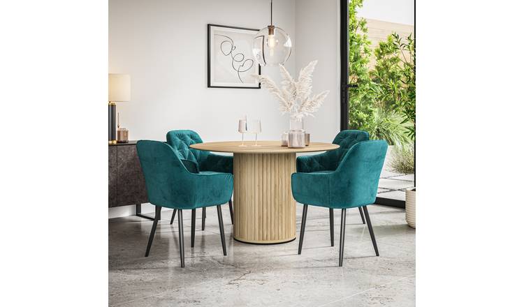 Furniture Online Arlo Anika Oak Top w Oak Legs Dining Table & 4 Blue Chairs
