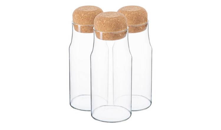 Argon Tableware Glass Storage Bottles with Cork Lids - Pack of 3