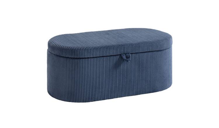 HOMCOM Corduroy Upholstered Ottoman Storage Box with Lid - Blue