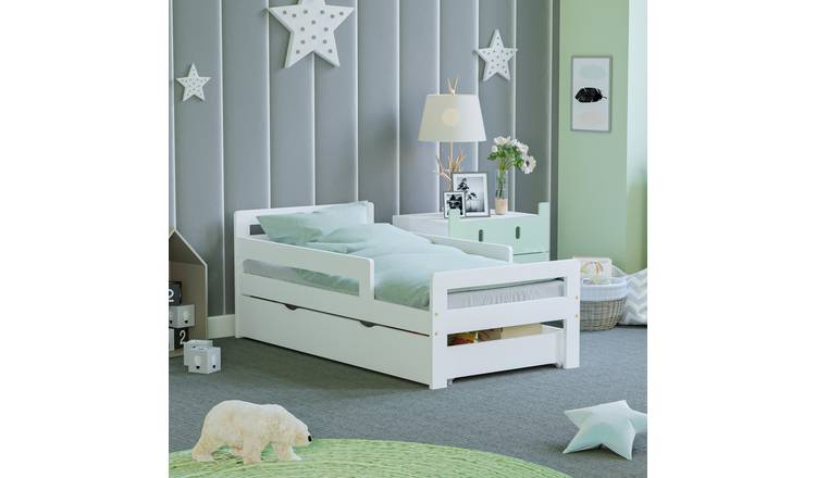 Junior Vida Taurus Solid Pine Toddler Bed With Underbed Storage Drawer - White