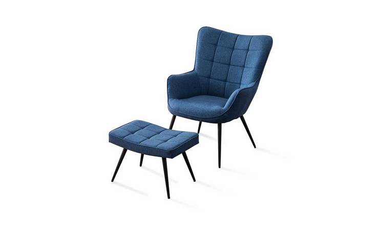 Furniture Online Vera Fabric Occasional Accent Chair with Footstool - Blue