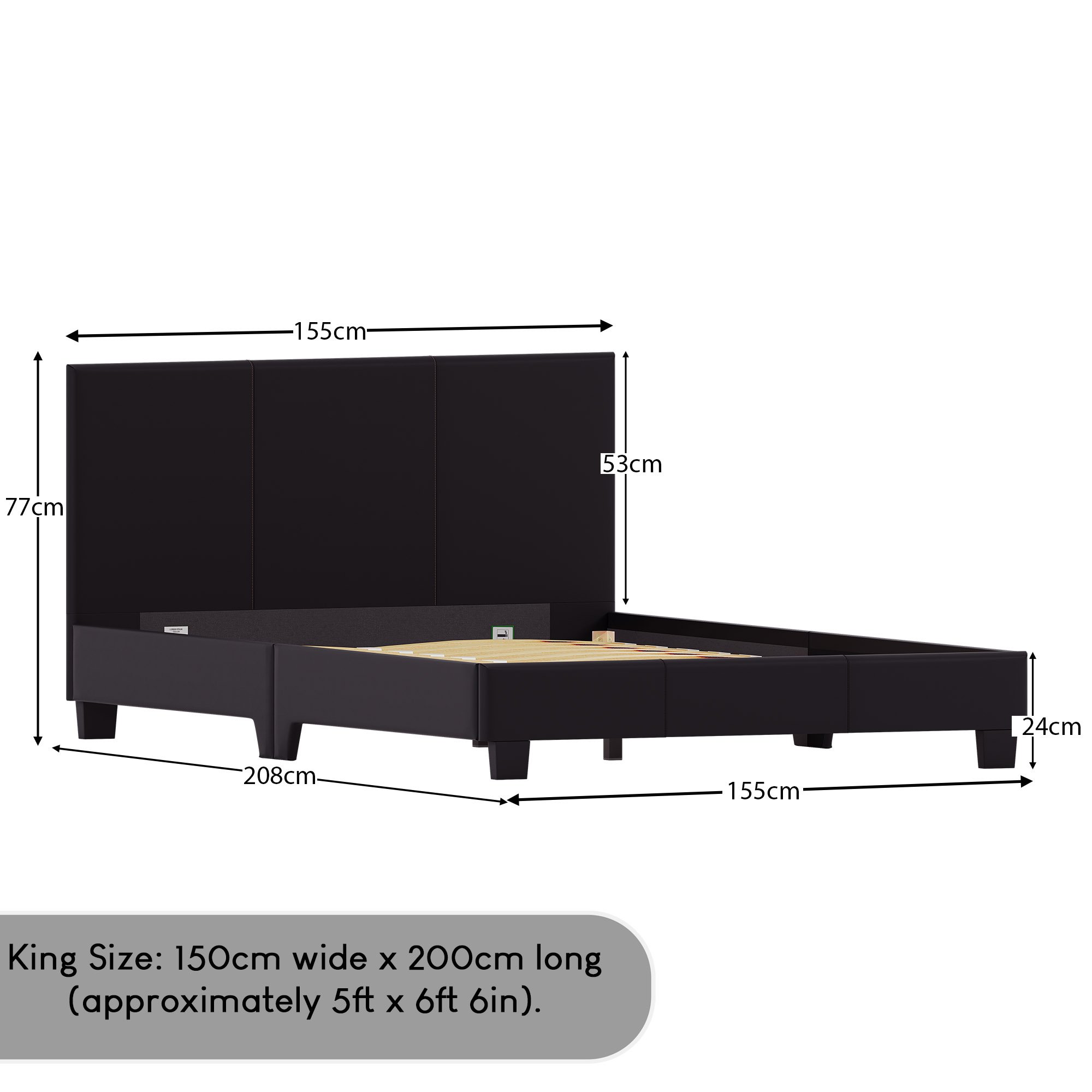Vida Designs Lisbon Faux Leather UKFR 5ft King Size Bed Frame - Black - Image 9
