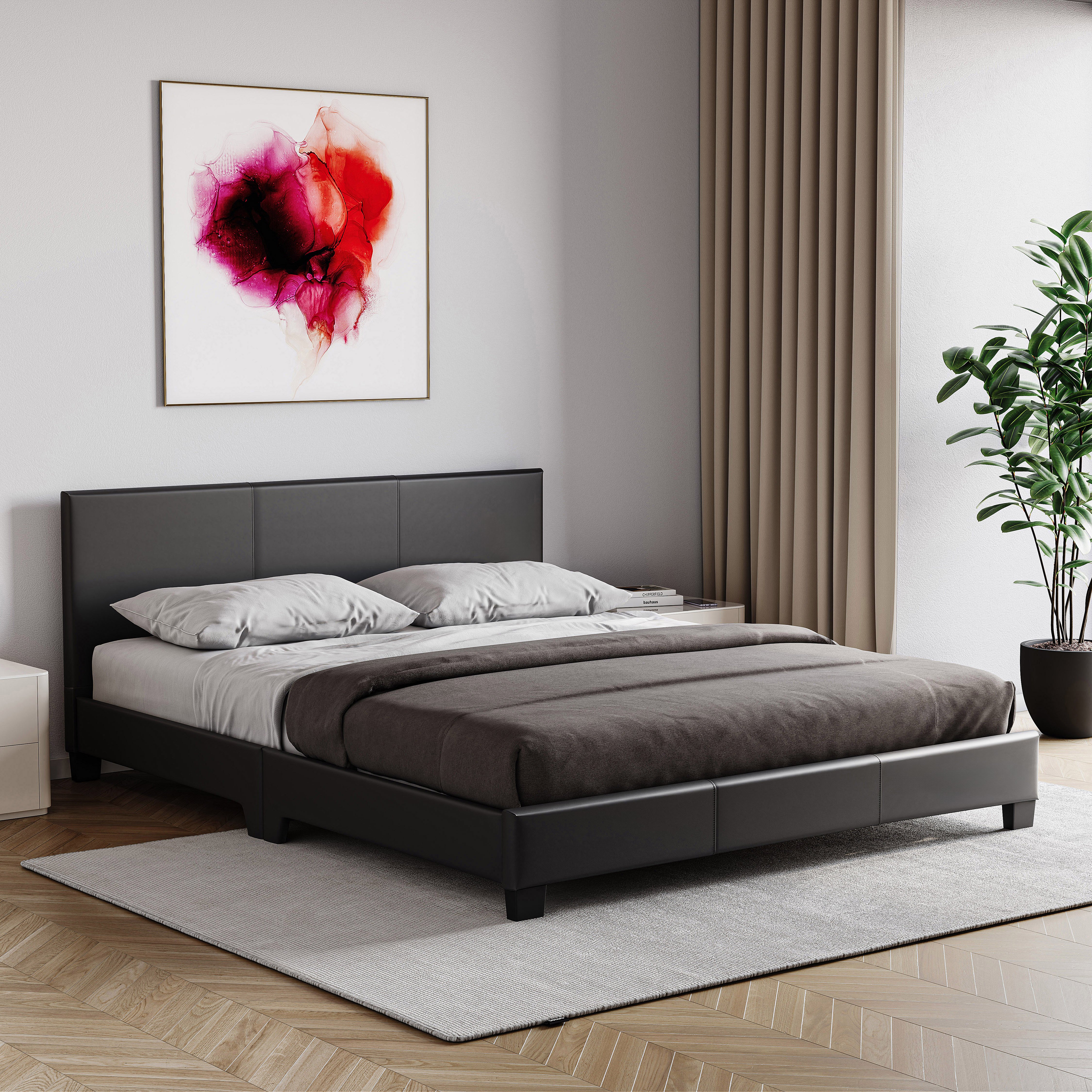 Vida Designs Lisbon Faux Leather UKFR 5ft King Size Bed Frame - Black - Image 1