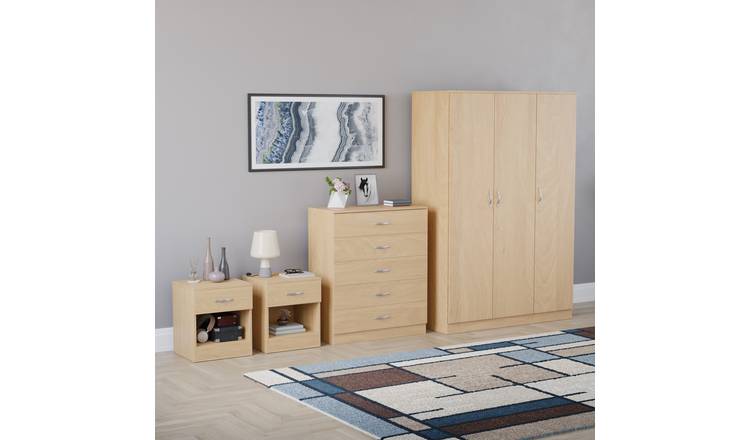 Vida Designs Riano Bedroom Set (Bedsides, 5 Drawer Chest, 3 Door Wardrobe)- Pine