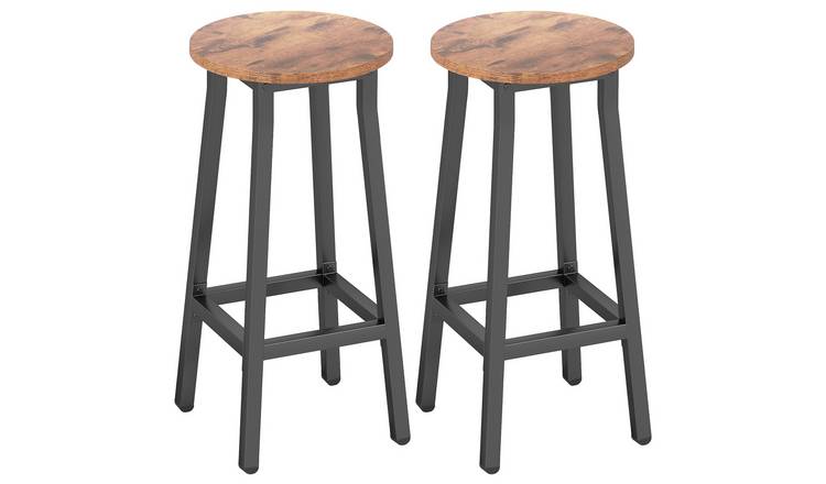 HOMCOM Set of 2 Industrial Bar Stools with Footrest - Rustic Brown