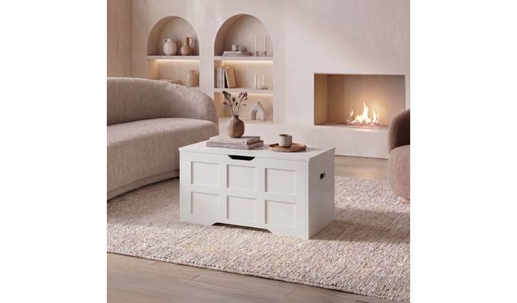 Vida Designs Small Wooden Ottoman Storage - White