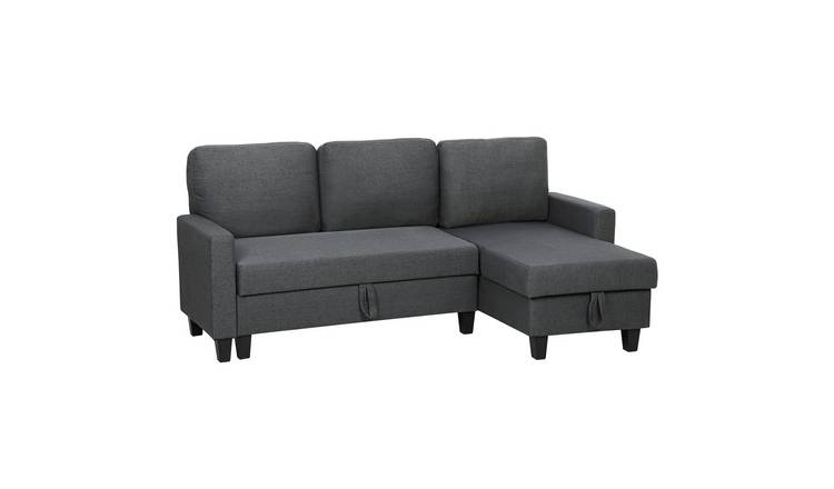 HOMCOM 3 Seater Linen Fabric Corner Sofa Bed - Charcoal Grey